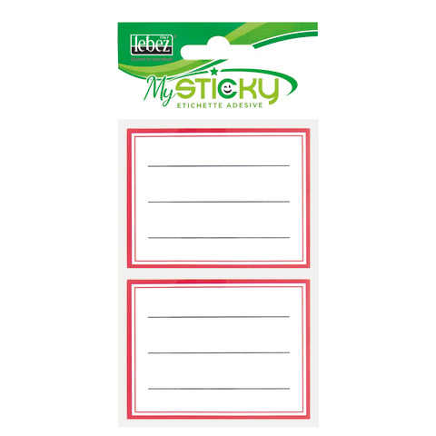 Etichette Lebez 7x5,4 cm - bordo rosso - conf. 10 buste da 12 pezzi - A4094